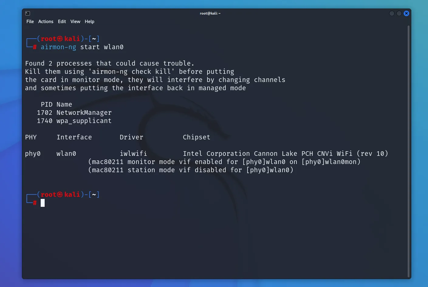 airmon-ng start wlan0